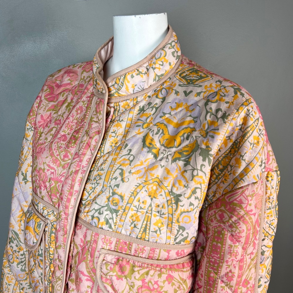 7 For All Mankind Floral Quilted Jacket Medium Cotton Cottagecore Pink Patchwork - Picture 7 of 13